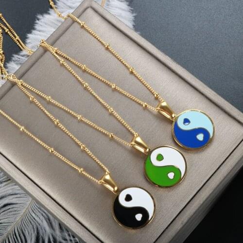 ZMFashion Necklace Round Brand Bagua Epoxy Powder Yin Yang Colorful Enamel Pendant Titanium Steel Men Necklace Jewelry Gift New