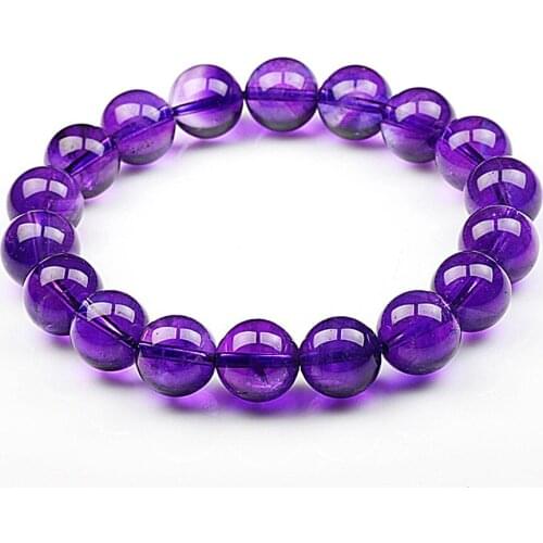 10-15mm Wholesale Genuine Natural Purple Bracelets For Women Femme Charm Stretch Round Crystal Bead Bracelet