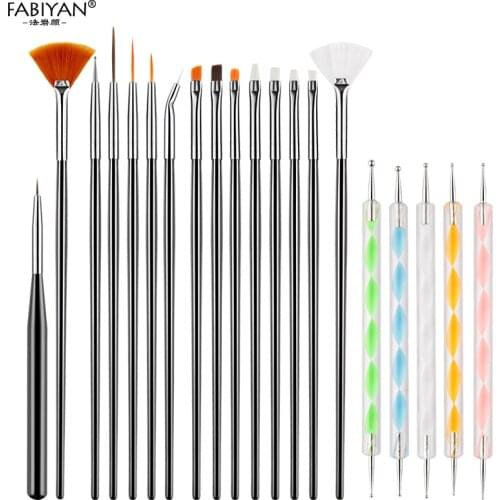 20PCS/Set Nail Art Brush Pen Acrylic Dotting Painting Drawing Fan Carving DIY Design Line Flower Polish UV Gel Tip Manicure Tool