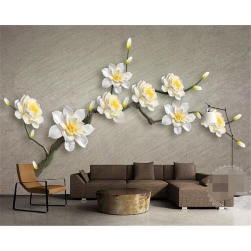 Beibehang Custom wallpaper 3D white three-dimensional magnolia background wall mural home decor living room bedroom 3d wallpaper