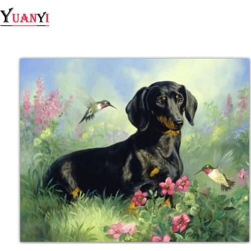 5D DIY Diamond Painting Cross Stitch Dachshund Dog Full Square Diamond Mosaic Animal Flowers birds Full Round Diamond Embroidery