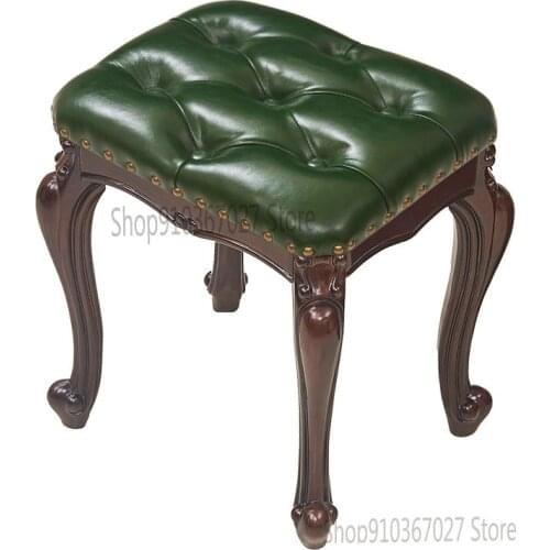 American Solid Wood High Stools Home Living Room Coffee Table Stool Childrens Bench European Leather Carved Stool