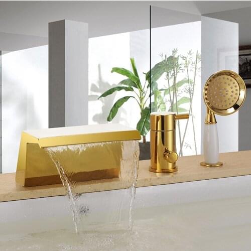 FREE SHIPPING Three Holes Single Handle Waterfall Bathtub Faucet with Hand Shower
