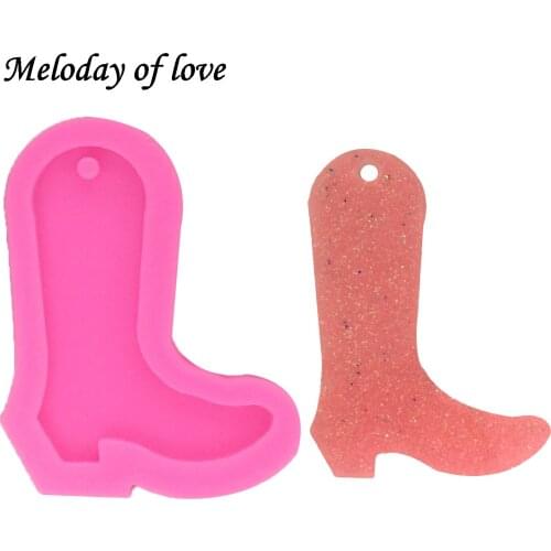Shiny cowboy boot Key chains mold DIY epoxy Resin Shoes silicone mold for Keychain accessories Pendant DY0066