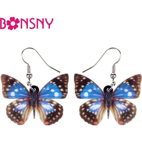 Bonsny Statement Acrylic Japanese Emperor Butterfly Earrings Drop Dangle New Fashion Insect Jewelry For Women Girl Summer Charms