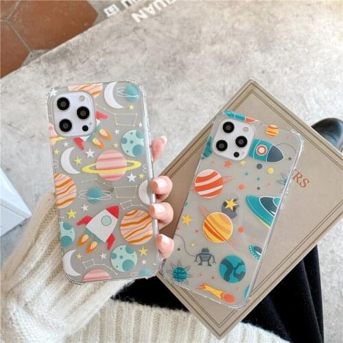 Planet Phone Case For iPhone 12 11Pro Max Shockproof Starry Sky TPU Anti-fall Back Cover For iPhone X XR XS XsMax 7 8Plus SE2020