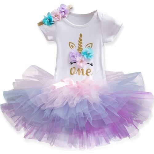 Baby Girl 1 Year Birthday Outfits Tutu Tulle Infant Unicorn Party Toddler Christening Gown Toddler Baby Dresses Summer Clothes