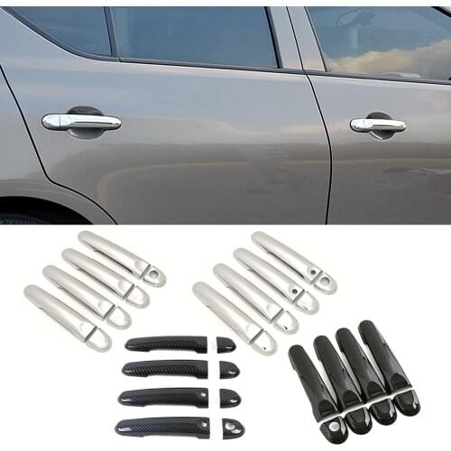 For Nissan March Micra Note Versa Tiida Cube 2011-2019 Carbon Fiber Color Modify Chrome Door Handle Cover Trim Protection