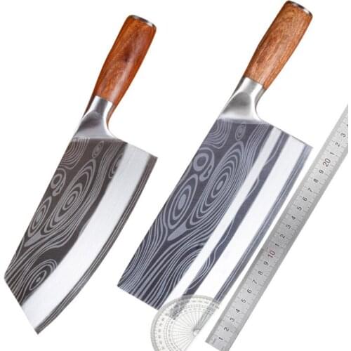 8" Chinese Chef Knife Damascus Laser Pattern Kitchen Knife Stainless Steel Butcher Knife Meat Bone Fish Fruit Vegetables Cleaver