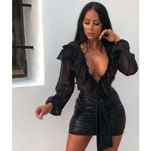 Jumpsuit women bodysuit 2021 Europe AliExpress Long-Sleeved Ruffled V-neck Chiffon Sexy Priming rompers womens jumpsuit HJY8297