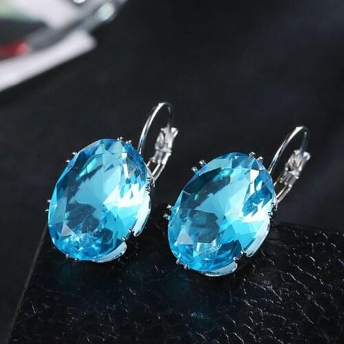Fashion , Color Square Stud Earrings White Blue Champagne Austrian Crystal Rhinestone Earring For Women Wedding Jewelry