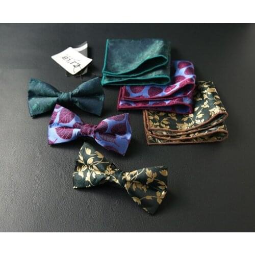 2019 Self Adjustable Floral Bow Tie Set Men Bowtie Handkerchief Set Flower Butterfly Sets Wedding Party Pocket Square Hanky Suit