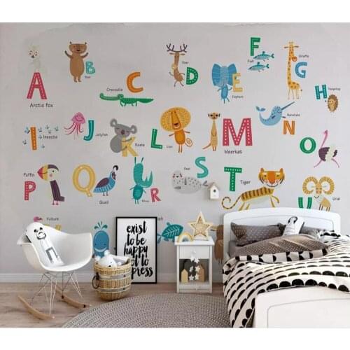 Bacal Custom photo 3D wallpaper mural Nordic cartoon animal 26 letters themed children room background wall huda 3d wall paper