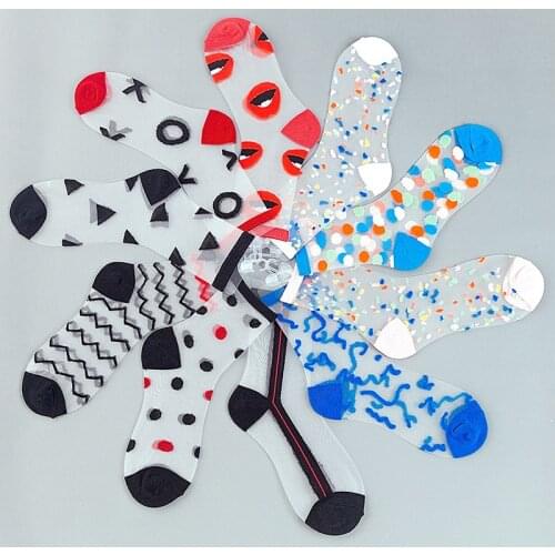 Korean Style Summer Irregular Transparent Thin Glass Silk Women Socks Female Fashion Cute Candy Color Crystal Socks