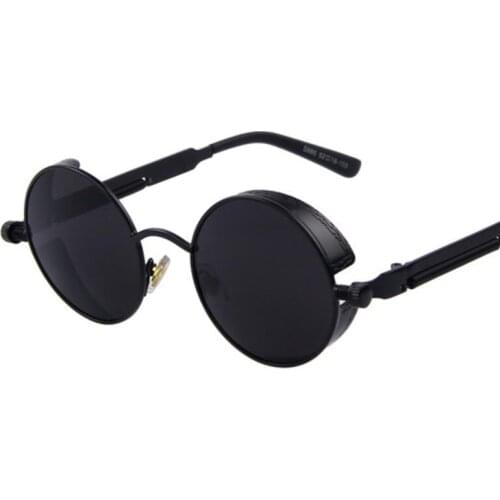 Black round steampunk Sunglasses men fashion brand designer luxury classic retro mirror sun glasses women circle glasses oculos