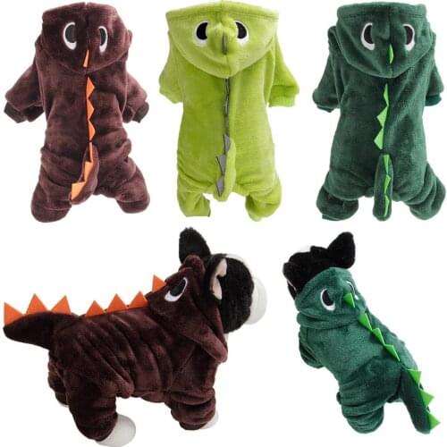 Pet Dog Cat Clothes Cute Funny Dinosaur Costumes Coat Winter Warm Fleece Clothing For Small Dogs Kitten Hoodie Puppy Dog Clothe