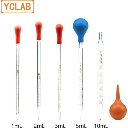 YCLAB 1/2/3/5/10mL Dropping Pipette Clear Glass with Graduation and Latex Rubber Nipple Chemical Experiment Essential Oil Makeup