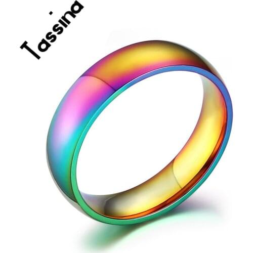 Tassina Stainless Steel Rainbow Ring Men Women Colorful Ring Wedding Party Gay Lesbian Pride Rainbow LGBT Jewelry Unisex TNR105
