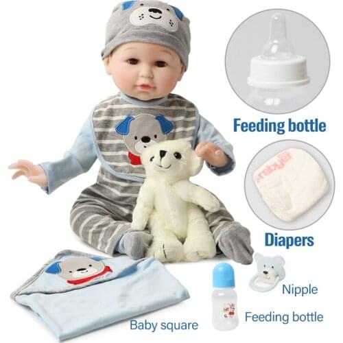 22 inch bebe Reborn 56cm Silicone Simulation Lifelike Real Baby Doll Reborn Baby Bear Clothes Sets Education Toys For Children