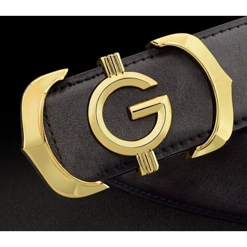 High Quality Fashion G Letter Belt Mens Luxury Designer Leather Golden Smooth Buttons Young Men Ceinture Homme