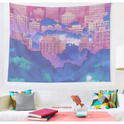 Sailor Moon Pink City Dream Landscape tapestry Mosaic Style Hippie Boho Wall Tapestries Mandala Fabric Mat Living Room Decor