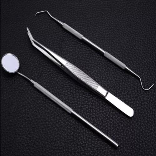 Stainless Steel Dental Instrument Three Piece Mouth Mirror Tweezers Probe Stomatoscope Oral Care Dental Examination Tool