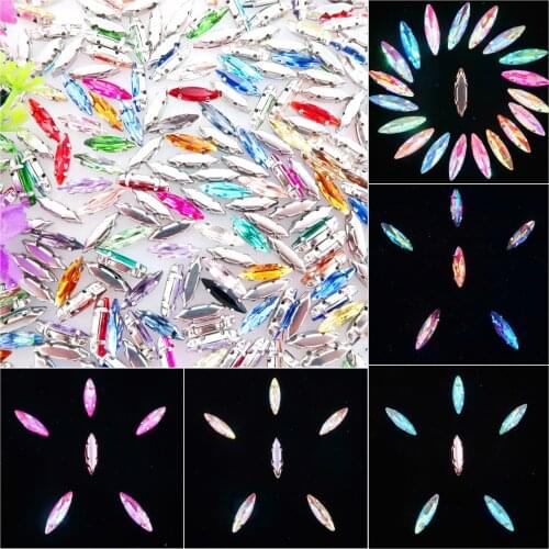 50pcs/bag Silver claw settings slim one Navette shape 4*15mm jelly candy AB & clear Sew on glass Crystal rhinestone shoes diy