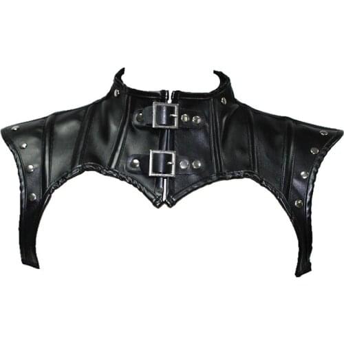 Gothic Crop Corset Shoulder Cover Leather Plus Size S-2XL Steampunk Tops for Women Vintage Rivets Leather Bustier Top Black