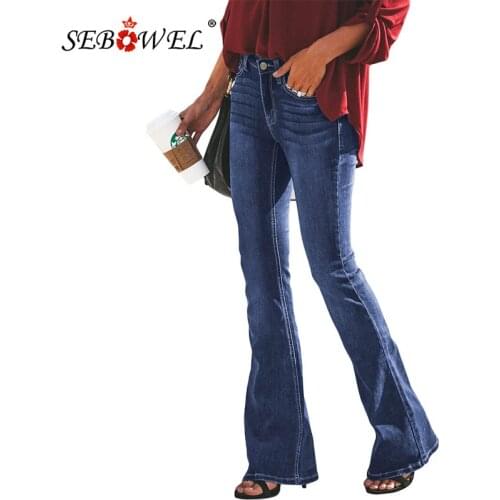 SEBOWEL Vintage Wide Leg Jeans Women Plus Size Wash Retro Light Blue/Black Mid Waist Denim Jeans Female Ruched Flare Pants S-XXL