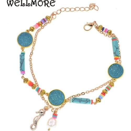 WELLMORE Anklets for women handmade bohemia stone Anklet bracelets summer Beach Party Foot Jewelry drop shipping wholesale