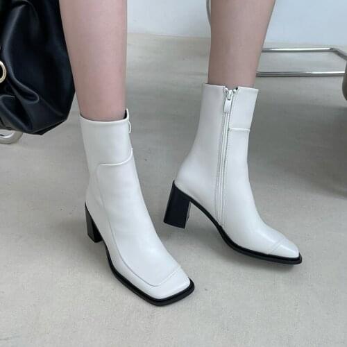 Square Toe Women Ankle Boots Thick High Heels Side Zipper Elegant Winter Boots Woman Martin Boots Fashion Short Botas Size 35-40