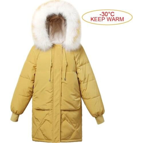 Winter Hooded Big Warm Coat Women Casual Long Down Jackets Ladies Thicken Cotton Parka Faux Fur Collar Plus Size Outerwear Coat