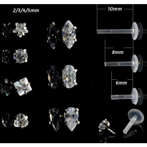 1Pc 1.2x6/8/10mm Clear Press Fit Ear Cartilage Tragus Piercing Body Jewelry Bioplast Flexible Push-in Monore Labret Lip Stud