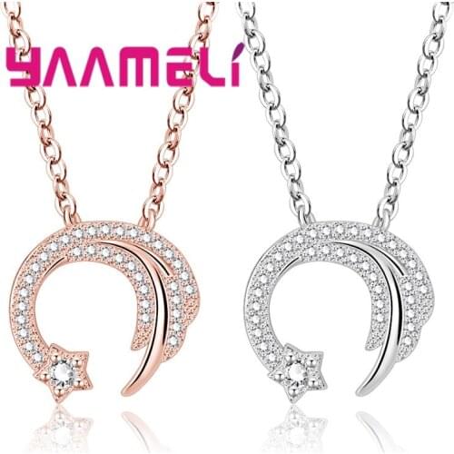 2 Colors 925 Sterling Silver Love Star Moon Necklace Romantic Cubic Zirconia Women Clavicle Chain Necklaces Collier For Party
