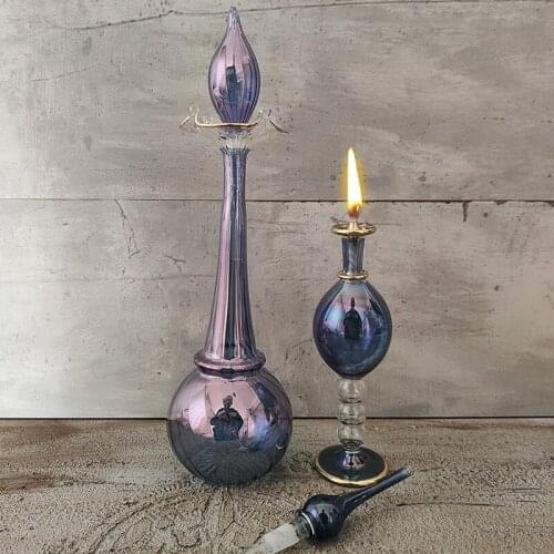 2 Pieces Refillable Blown Glass bottles Fragrance Bottles - Oil Lamp Glass Bottle - Rattan Reed Fragrance Diffuser vintage home decor Hand made elegant object Gift Valentines Day Gift