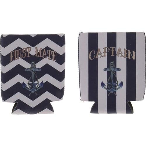 2pcs Neoprene Can Cooler Bottle Insulated Cover Tin Insulator - First Mate Captain - Wedding Party Favors Supplies