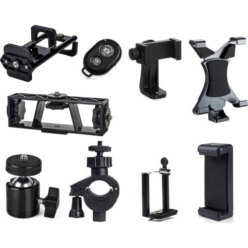Live Streaming Vlogging Photography Equipment Accessory Ball Head Tripod Phone Mount Tablet Holder Pole Holder Mount for Phone
