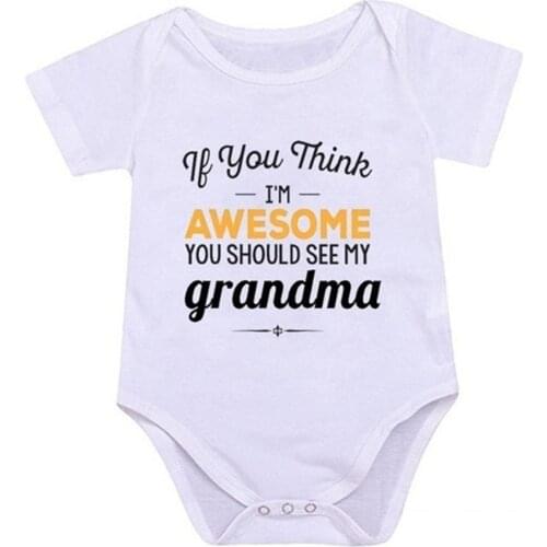 Newborn Baby Clothes Short Sleeve Girl Boy Clothing100%Cotton Rompers Awesome Grandma Uncle Design de bebe Costumes White