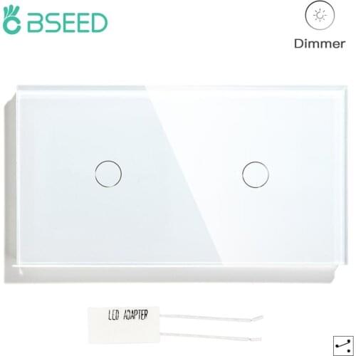 BSEED Dimmable LED Light Switch Double 1Gang 2way Touch Switch Dimmer EU Standard White Black Golden Tempered Crystal Glass