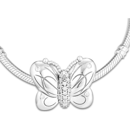 DIY Fits for Pandora Charms Bracelets Decorative Butterfly Beads 100% 925 Sterling-Silver-Jewelry Free Shipping