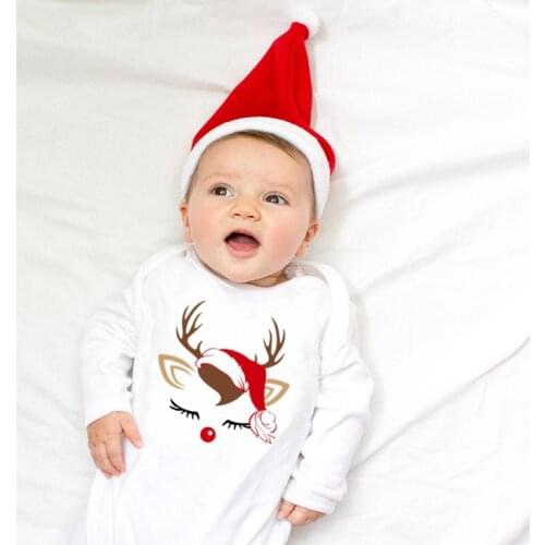 Autumn Winter New Arrival Newborn Baby Clothes Cute Christmas Reindeer Print Long Sleeve Bodysuit Soft Cotton Outfuits
