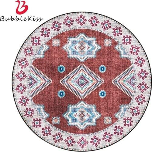 Bubble Kiss 2020 Fashion Round Carpet Bohemian Geometric Ethnic Style Brown Carpets For Living Room Polyester Bedroom Decor Rug