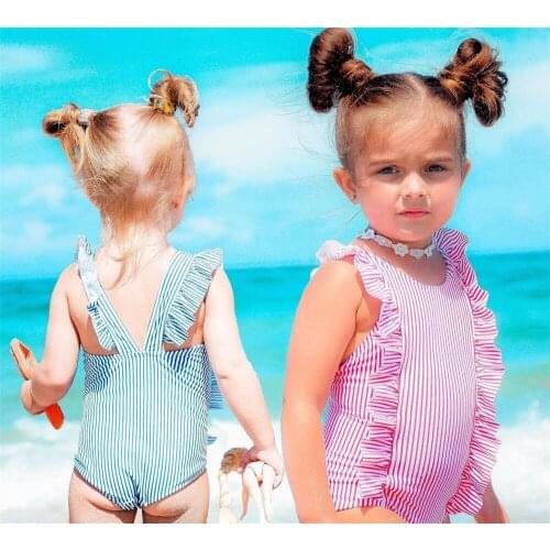 Cute Baby Girl Ruffles Strap Bikini 2020 Summer Newborn Baby Girl One-Piece Swimsuit Beach Wear for 0-24M Baby Girl