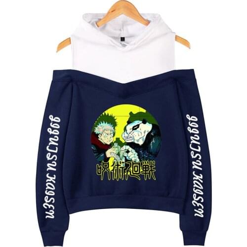 Fashion Design Anime Print Jujutsu Kaisen Hoodies Hot Sale Girls Off-the-shoulder sweatshirt women Casual Spring Autumn Tops
