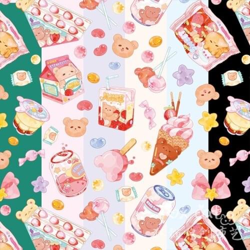 Cartoon Bear Dessert Four Way Stretch Polyester Fabric for Girl Summer Dress Skirt Blouse Pants DIY