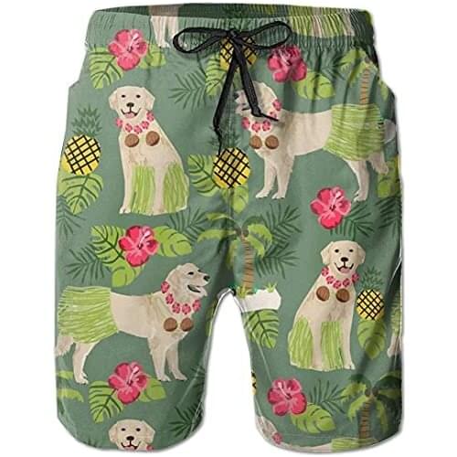 Golden Retriever Hula Dancer Dog Swim Trunks Men Mens Quick Dry Swim Shorts Beach Shorts with Pockets