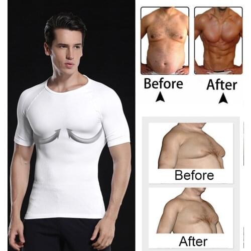 Men Slimming Tops Body Shapers T-shirt Abdomen Slimming Compression Tops Tummy Control Weight Loss Shapewear