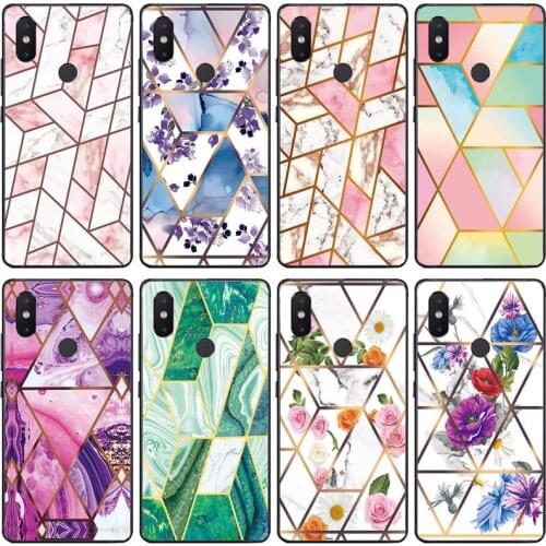 Soft Phone Case for Xiaomi Mi 8 SE Funda Glossy Colorful Flower Silicone Phone Back Cover Geometric Marble Shell