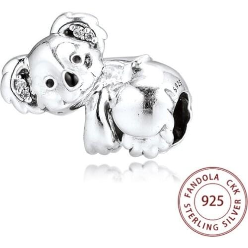 Genuine 925 Sterling Silver Cute Koala Charms Beads Fits Pandora Bracelet Argent Women DIY Jewelry Gift Kralen