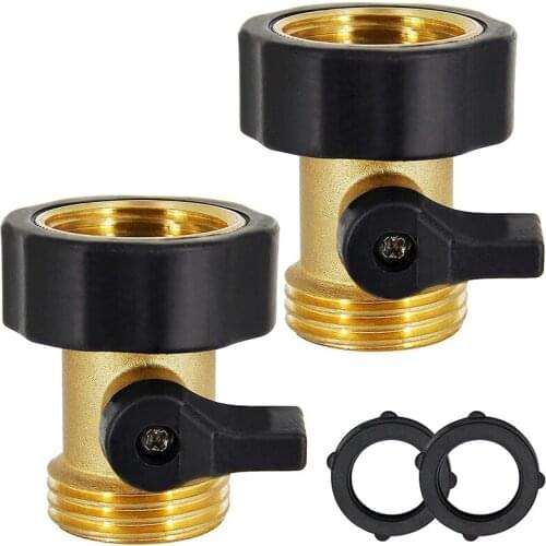 New Heavy Duty Brass Shut Off Valve Garden Hose Connector, 2 Sets